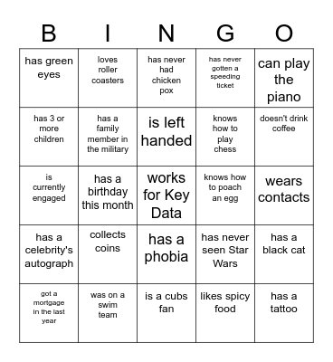 Key Data Bingo Card