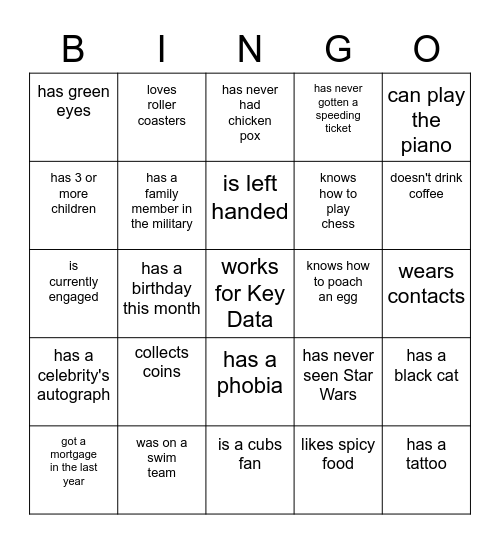 Key Data Bingo Card