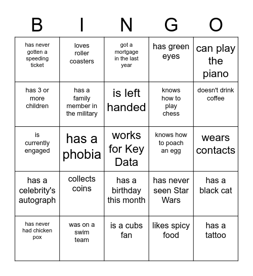 Key Data Bingo Card