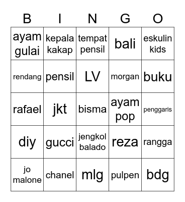 PUNYA MJ Bingo Card