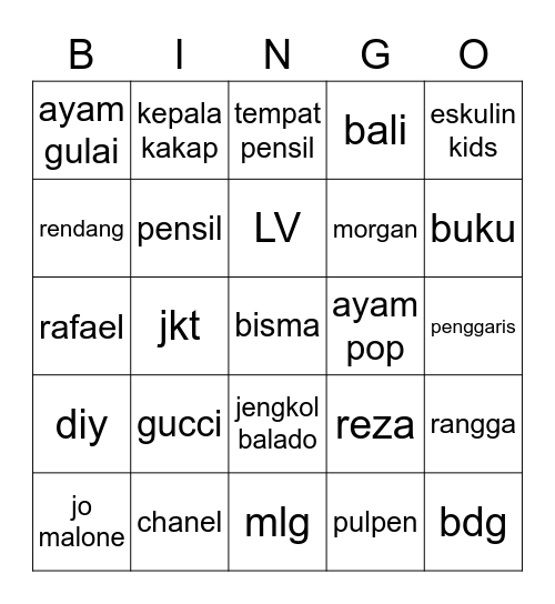 PUNYA MJ Bingo Card