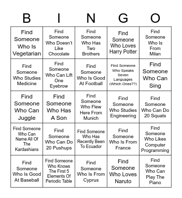 Getting To Know you bing Bingo Card