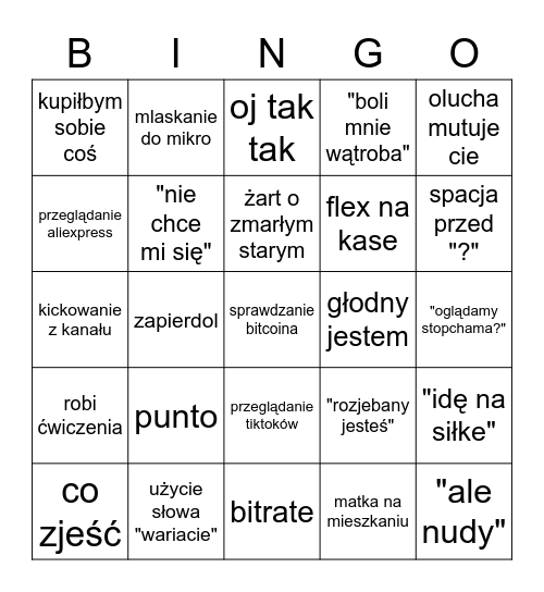 Hajdookowe Bingo Card