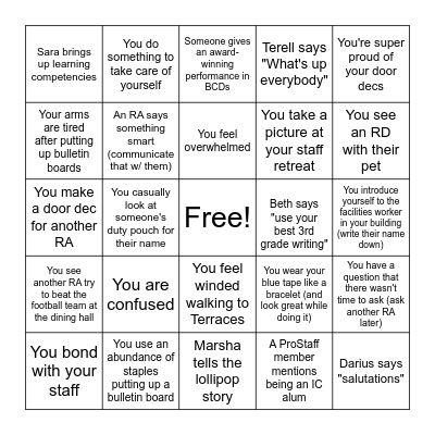 RA Training Bingo Card