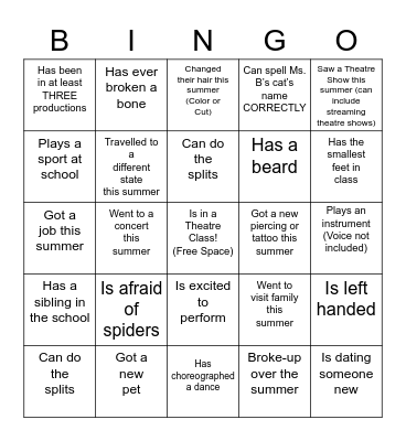 Get to Know You THEATRE Bingo Card