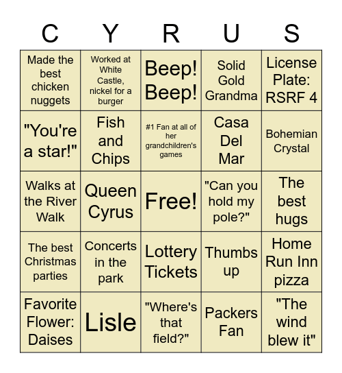 Grandma's Bingo Card Bingo Card