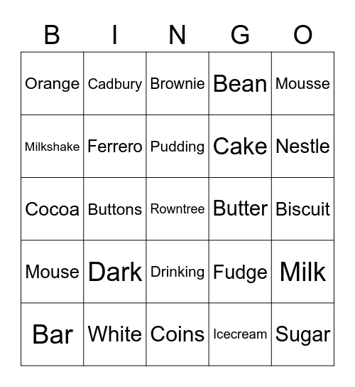 Chocolate Bingo Card