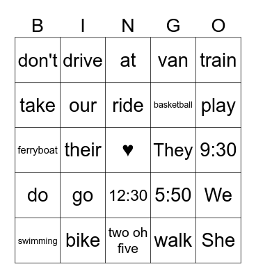 4º ano Bingo Card