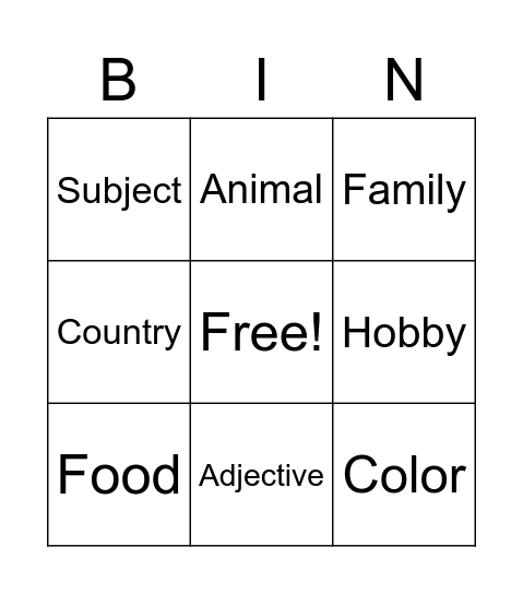 Untitled Bingo Card