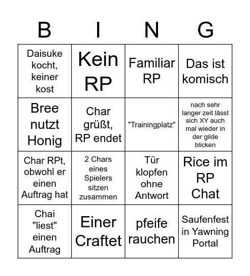 RP Bingo Card
