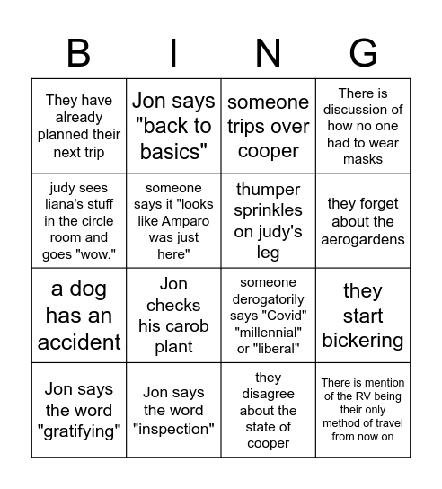 the parents return Bingo Card