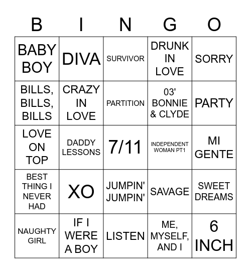 BEYONCE Bingo Card