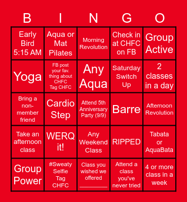 Group Fitness BINGO Card