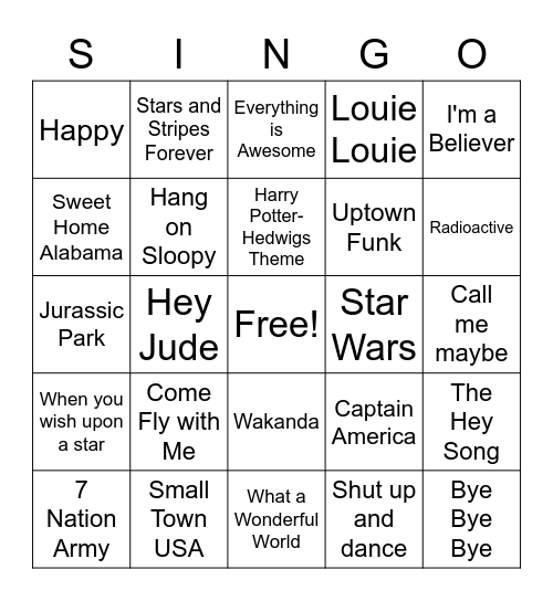 Band Camp Singo Bingo Card