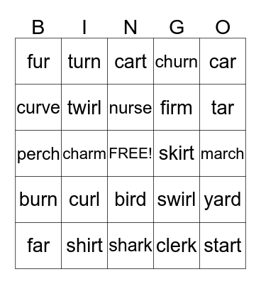 R Controlled Bingo Card