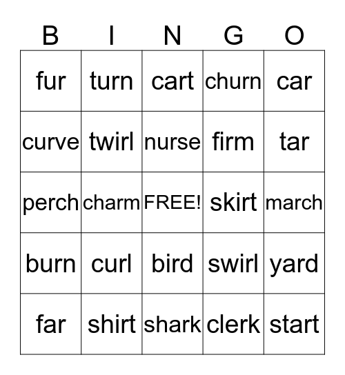 R Controlled Bingo Card