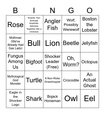 Shocker Monsters Bingo Card