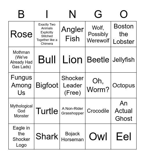 Shocker Monsters Bingo Card