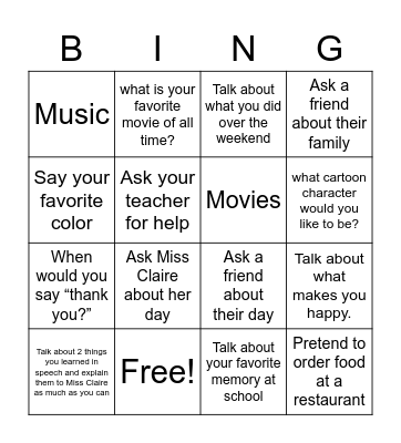 Conversation Bingo Card