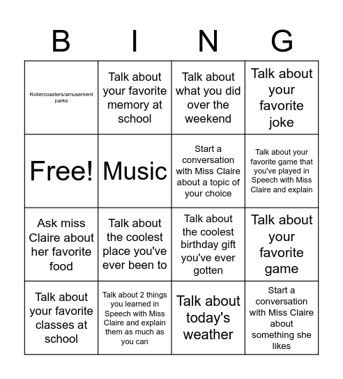 Convo Bingo Card