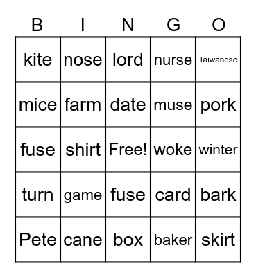 Untitled Bingo Card