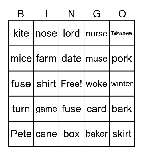 Untitled Bingo Card