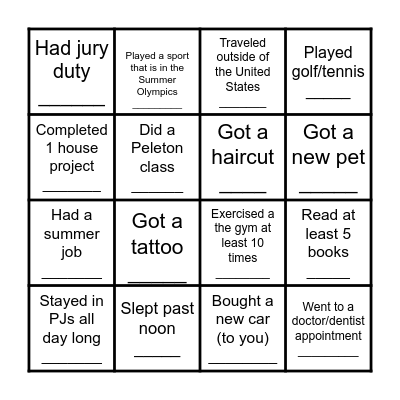 Teacher Summer Vacation Bingo Card