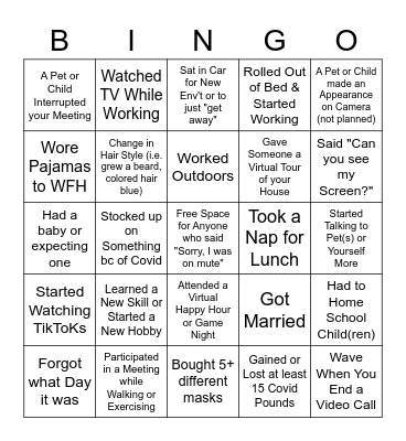 COVID BINGO Card