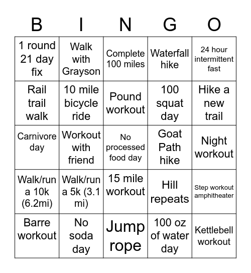 August Healthy Bingo Card