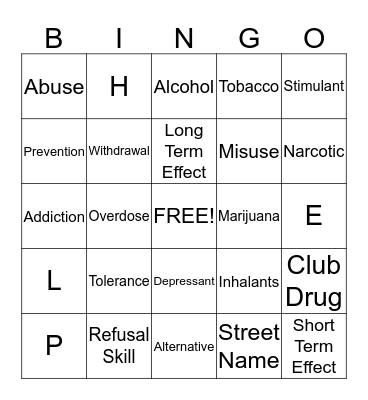 Drugs Bingo Card