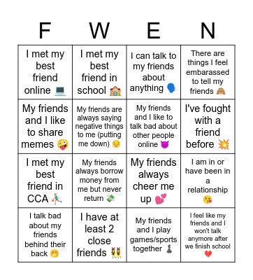 FRIENDSHIP BINGO 🫂 Bingo Card