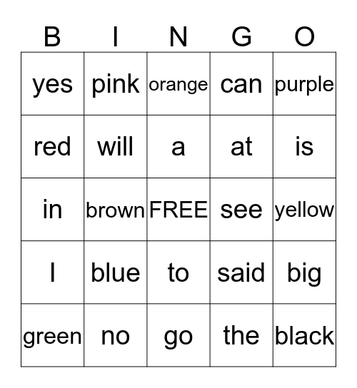 Wall Word Bingo #1 Bingo Card