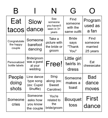Pomplun Wedding BINGO! Bingo Card
