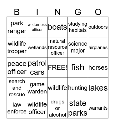 conservation officer Bingo Card