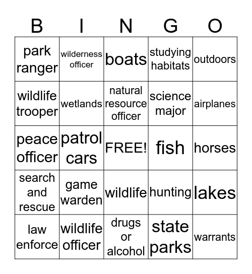conservation officer Bingo Card