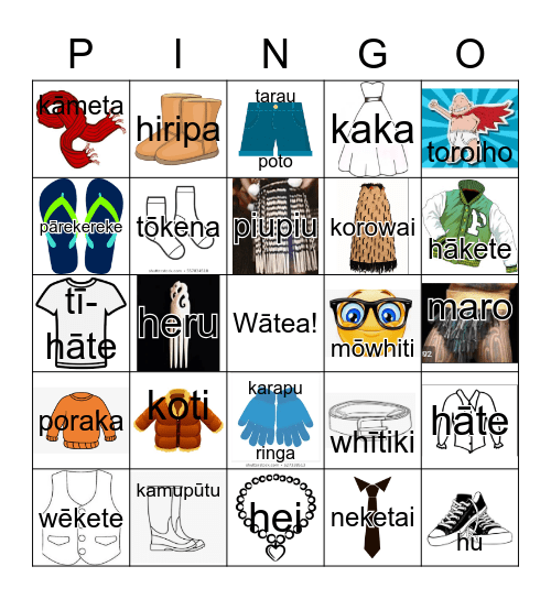 Kākahu Bingo Card
