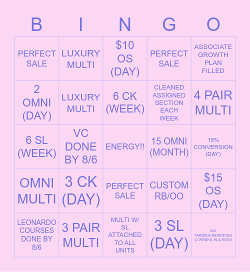 AUGUST Bingo Card