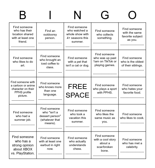 Untitled Bingo Card