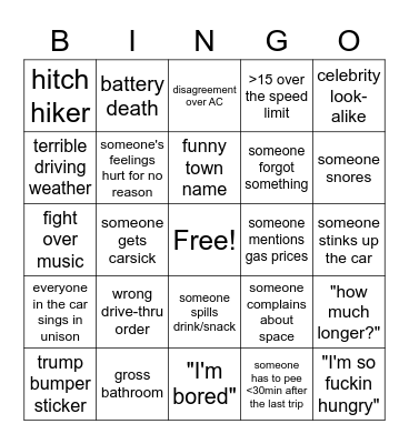 R(o)ad Trip! Bingo Card