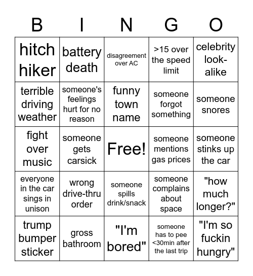 R(o)ad Trip! Bingo Card