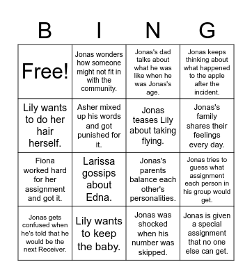 The Giver (1-8) Bingo Card