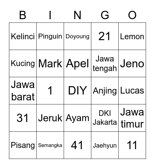 BBSUA94 Bingo Card