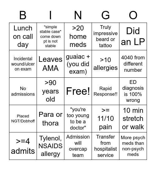 AMS Call Day Bingo Card