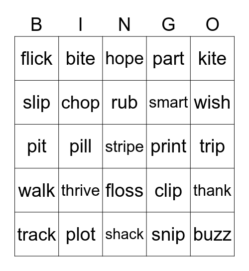 SUFFIXES Bingo Card