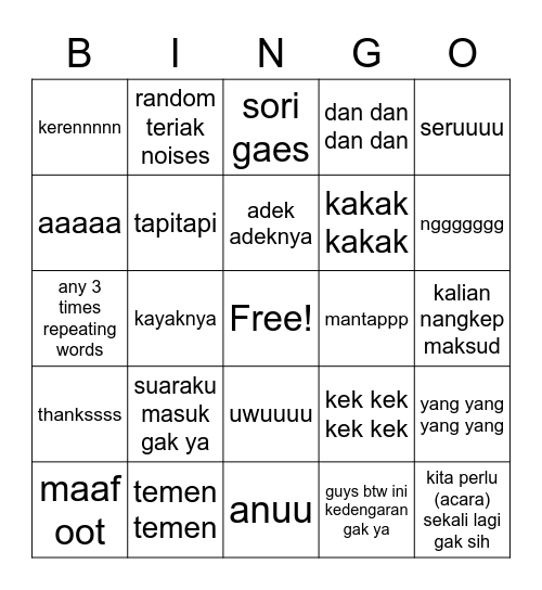 bingo makrab bismillah maksiat Bingo Card