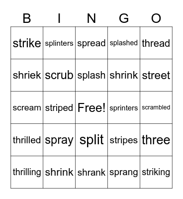 3 Letter Blends Bingo Card