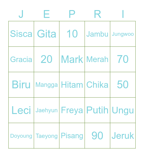 Jepri Bingo Card