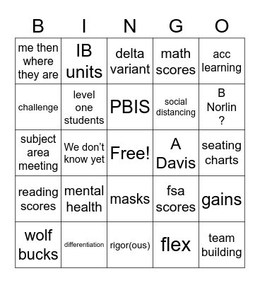 Faculty Meeting Bingo Card