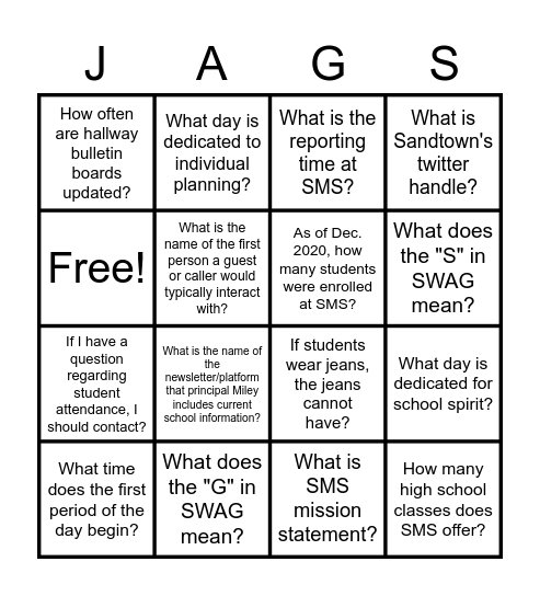 The Jaguar's Spot Bingo Card