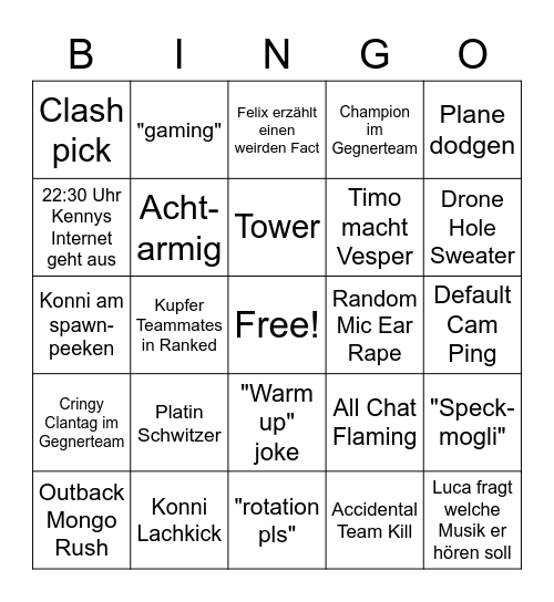 CHEF Siege Bingo Card
